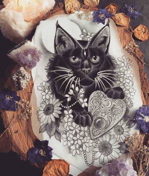 witchy #ouija #planchette #blackcat #tattoo design I did for Jazmin :