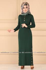 Modaselvim Elbise Dugmeli Triko Tesettur Elbise 4170il377 Zumrut Elbise Triko The Dress