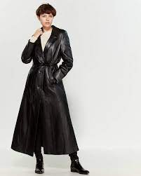 Intuition Paris Black Long Leather Belted Coat Belted Coat Coat Leather