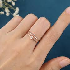 North Star Diamond Ring Gold Star Wedding Ring Dainty Gold Etsy Dainty Gold Rings Delicate Wedding Ring Gold Diamond Rings