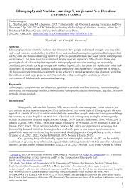 PDF) Ethnography and Machine Learning: Synergies and New Directions
