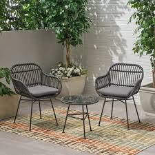 Bay Isle Home Bushnell 3 Piece Rattan Seating Group With Cushions Frame Color Cushion Color Gray Fram In 2020 Patio Furniture Sets Agio Patio Furniture Seating Groups