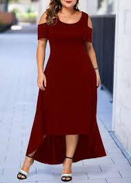 Plus Size High Low Cold Shoulder Wine Red Dress Rosewe Com Usd 33 13 Red High Low Dress Wine Red Dress