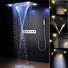 Bathroom Fixture Shower Faucets Ceiling Mounted Waterfall Mist Shower Head Big Rain Led Shower Set Big Shower Shower Set Shower Faucet Sets