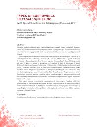 Filipino is a beautiful language, but it cannot be learned and mastered overnight. Pdf Types Of Borrowings In Tagalog Filipino