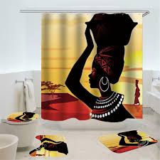 Read on to help you narrow down your options so you can choose a curtain that suits cotton shower curtains are often a top choice when it comes to bathroom decor, as the fabric is easy to maintain and adds a soft, dressy accent to your. 4 Pcs Bathroom Sets With Shower Curtain African American Girl Shower Curtain Bath Rug Sets Toilet Cover Bath Mat Set With Hooks Street Market Africa