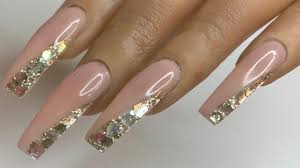 Such as 90 long acrylic nails design ideas for june . All Acrylic Nude Side French Nails With Champagne Glitter Youtube