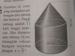 Seratus peluru yang memiliki bentuk gabungan dari tabung dan kerucut akan diisi penuh dengan 5 poin contoh soal bangun ruang gabungan tabung dan kerucut. Gambar Di Samping Merupakan Gabungan Dari Tabung Dan Kerucut Tinggi Tabung Adalah 1 1 2 Kali Brainly Co Id