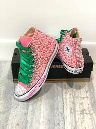 Pink Bling And Pearl Classic High Top Chuck Taylor All Star In 2021 Bling Converse Chuck Taylors Chuck Taylor Sneakers