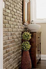 Contemporary Bathroom With Brick Accent Wall This Look Can Be Easily Achieved With Our Thin Brick Tiles We Wou Brick Veneer Brick Bathroom Brick Accent Walls