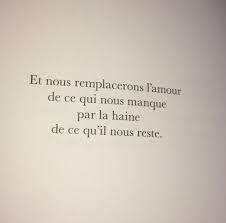 Et Nous Remplaceront L Amour De Ce Qui Nous Manque Par La Haine De Ce Qu Il Nous Reste Citation Haine Citations Amour Haine Citations D Amour