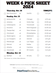 Nfl Week 6 Schedule Printable
