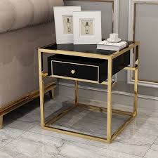 Modern Luxurious Black White Square Side Table 1 Drawer End Table Stainless Steel In Gold In 2020 Black And Gold Living Room Gold Living Room Decor White And Gold Decor