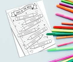This pdf is 7 pages long, with one page of bookmarks (or labels) for each day of the week. Printable Days Of The Week Coloring Sheet Digital Download Tpt