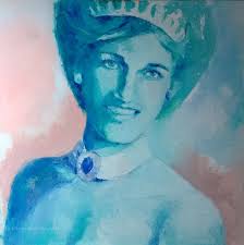Royal , Original Oil Painting, Portrait of Lady Diana. Modern Art, Unique.  Figurative, Woman, Monochrome, Square Format With Frame.