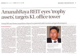 This is the main amanahraya real estate investment trust stock chart and current price. Amanahraya Reit Eyes Trophy Assest Targets Kl Office Tower Amanahraya