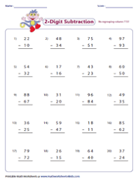 Addition and subtraction missing value problems. 2 Digit Subtraction Worksheets Subtraction Within 100
