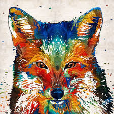 Colorful Fox Animal Art Print From Painting Primary Colors Red Etsy Red Fox Art Fox Art Colorful Animal Paintings