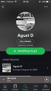 Listen to agust d on spotify. Suga S Agust D Is Now On Spotify Army S Amino