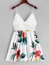 Zaful Crochet Panel Floral Print Slip A Line Dress Multi Ad Panel Floral Zaful Crochet Print Summer Fashion Outfits A Line Dress Simple Dresses
