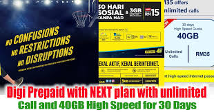 Rm28 for 5gb, rm38 for 8gb, rm48 for 10gb. Digi Prepaid With Next Plan With Unlimited Call And 40gb High Speed For 30 Days Everydayonsales Com News