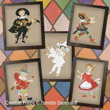 Most include upper case, lower case and numbers. Perrette Samouiloff Commedia Dell Arte Theatre Cross Stitch Pattern