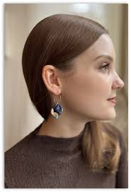 Polymer Clay COLLEEN DIAMOND With Hoop Earring 24 Carat Gold Plated Brown  Beige Gold Leaf Yellow Blue