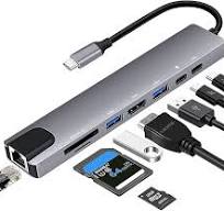 ‫موزع USB نوع C مع محول ايثرنت، موزع متعدد المنافذ 8 في 1 بمنفذ USB نوع سي  مع بي دي 100 وات، HDMI 4K، USB 3.0، منفذ نوع C، قارئ بطاقات SD/TF لآيفون  15، ...‬‎