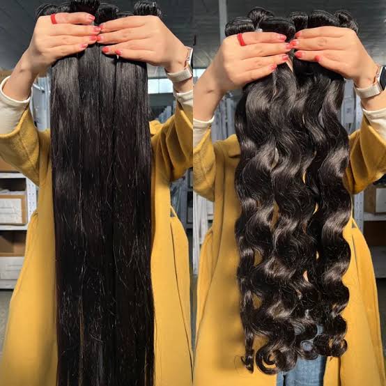 Raw hair vs virgin hair bundle comparison, AI generated