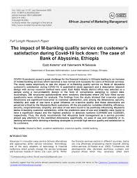 Click here to download java plugin. Pdf The Impact Of M Banking Quality Service On Customer S Satisfaction During Covid 19 Lock Down The Case Of Bank Of Abyssinia Ethiopia