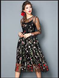 Elegant Black Flower Embroidered Dress Black Flower Embroidered Dress Dresses Flower Embroidered Dress