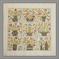 Festival Of Flowers Counted Cross Stitch Chart To Work In 9 Colours Of Dmc Stranded Cotton Flowers In Vases Sampler Abc Sampler Flower