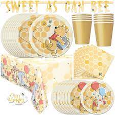 Buy Classic Winnie The Pooh Baby Shower Or Birthday Party Supplies Winnie The Pooh Party Supplies Serves 16 Gender Neutral With Banner Decor Table Cover Plates Napkins And More Officially Licensed Online