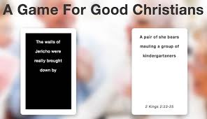 Each round, one player asks a question from a black card, and everyone else answers with their funniest white card. Cards Against Humanity For Twisted Christians Hacking Christianity