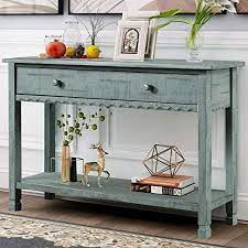 Teeker Modern Farmhouse Console Table With One Drawer And Bottom Shelf Wavy Edge Sofa Table Anti Farmhouse Console Table Wood Console Table Living Room Table