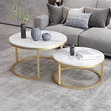 Nordic Round Coffee Table Gold Metal White Marble Accent Table With Set Of 2 In 2021 Living Room Accent Tables Table Decor Living Room Gold Living Room