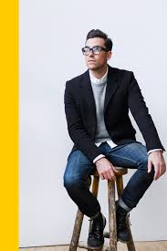 Black Blazer Outfit Men White Shirt Grey Cardigan Black Blazer Worn Over Blue Denim Smart Style For Men Glasses Add A Cute G Blazer Outfits Men Mens Outfits Men S Business Outfits