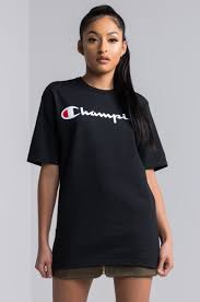 Black And White Nike T Shirt Women S Front View Champion Womens Reverse Weave Script Tee In Black Funny Shirts Women Clothes Women