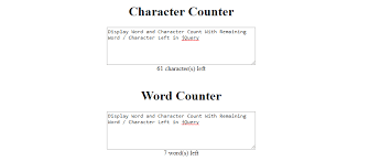 Display Word And Character Count With Remaining Word Character Left In Jquery Character Counts Character Words Words