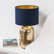 Gold Effect Hammered Pot Table Lamp Base In 2020 Gold Lamp Shades Navy Gold Bedroom Gold Lamp