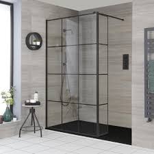 Möchten sie ihre dusche neu gestalten? Walk In Dusche Fur Nische Mit Beweglichem Seitenteil Gittermuster Schwarz Mit Duschwanne Grosse Wahlbar Barq