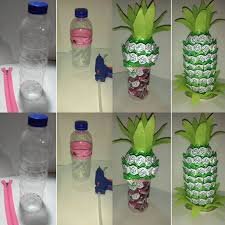 Kreasi Menempel Permen Di Sebuah Botol Air Mineral Menjadi Bentuk Buah Nanas Botol Air Diisi Juga Dengan Permen Dengan Menambahkan Resle Botol Air Nanas Buah