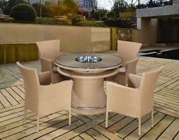 Gas fire pit tables come in various sizes, configurations, and can provide up to 50,000 btu's of heat. All Weather Modern Aluminum Outdoor Indoor Double Round Chafing Dish Hot Pot Table Set Pe Rattan Fire Pit Furniture China Furniture Outdoor Furniture Made In China Com