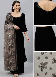 Georgette gown with 4.5+ meter flair length 57+full stitch up to 44net dupatta with thread & dori work. Buy Plain Black Palazzo Suit Cheap Online