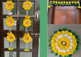 The abstract art has moved to new domain. Smiarts Artificial Marigold Fluffy Flowers Garlands Door Toran Door Hanging For Decoration Rangoli For Floor Yellow