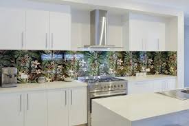 nature related printed glass kitchen