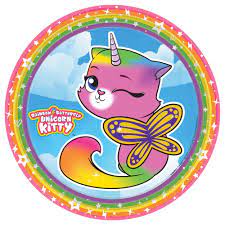 Rainbow Butterfly Unicornkitty Round Dinner Plate Amscan Multi Colored Fiesta De Gatito Unicornio Gatito