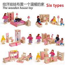 Wooden Pink Miniature Dollhouse Furniture Kids Toys Set Bedroom Kitchen Dinner Living Room Ba Bedroom Toys Dollhouse Furniture Sets Dollhouse Furniture Bedroom