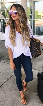 Outfits White Blouse Navy Skinny Jeans Brown Sandals Fashion Fall Outfits Outfits
