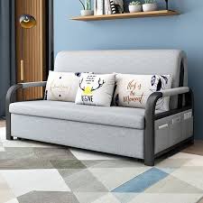 A frame of wooden materials has a white finish. Modern Full Sleeper Sofa Linen Upholstered Convertible Sofa With Storage